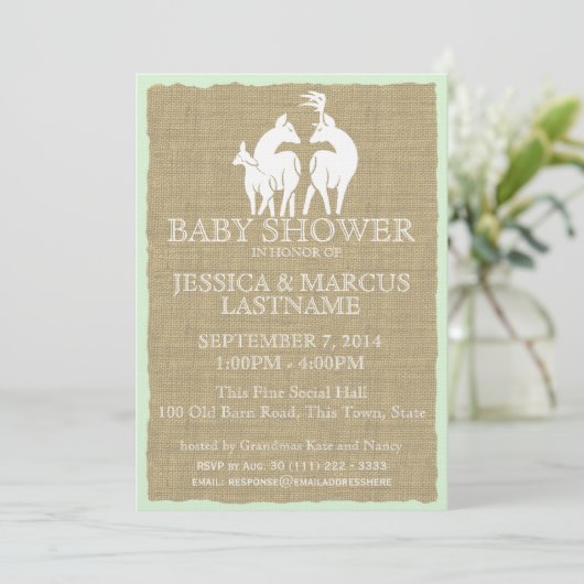 Woodland Baby shower Herten en Burlap Kaart (Staand voorkant)