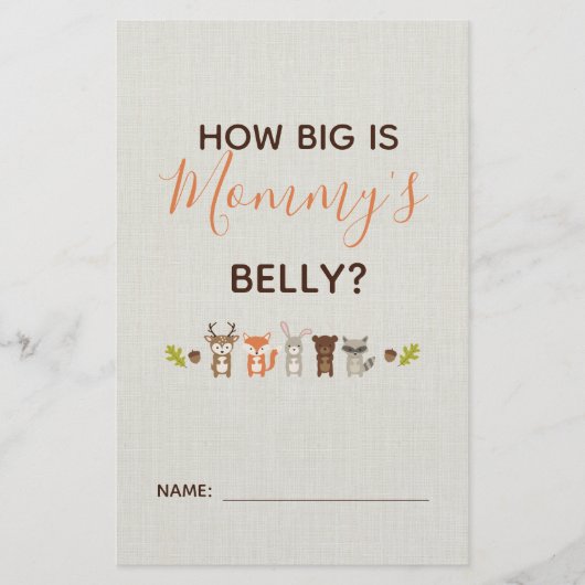 Woodland Baby shower Hoe groot is mama's Belly Gam (Voorkant)
