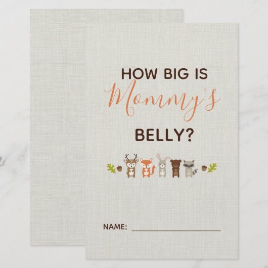 Woodland Baby shower Hoe groot is mama's Belly Gam (Voorkant / Achterkant)