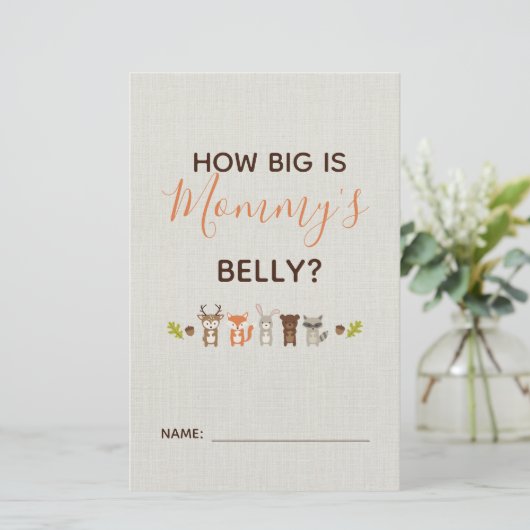 Woodland Baby shower Hoe groot is mama's Belly Gam (Staand voorkant)