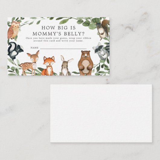 Woodland Baby shower Hoe groot is mama's buik Kaar Informatiekaartje (Voorkant / Achterkant)