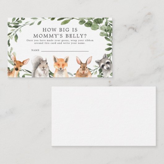 Woodland Baby shower Hoe groot is mama's buik Kaar Informatiekaartje (Voorkant / Achterkant)