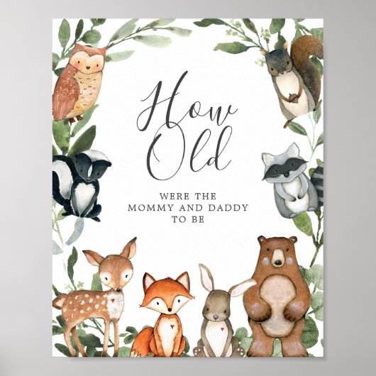 Woodland Baby shower Hoe oud waren ze spel Poster (Voorkant)