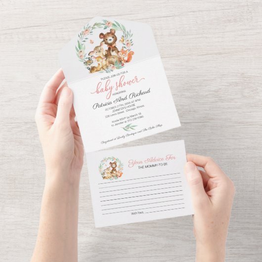 Woodland Baby shower Invitation & Advice Kaart (Afscheurbaar)