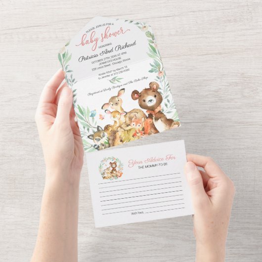 Woodland Baby shower Invitation & Advice Kaart (Afscheurbaar)