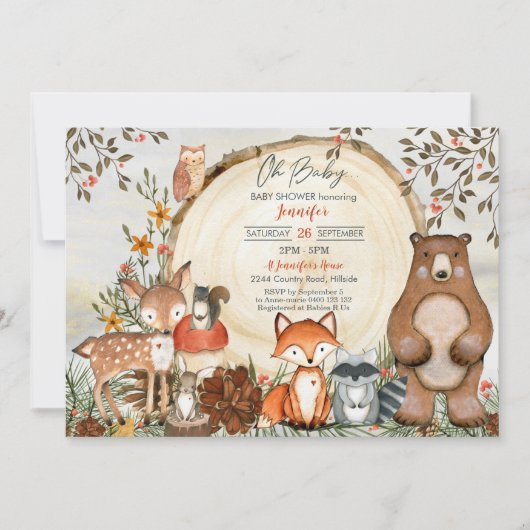 Woodland Baby shower Invitation Baby Woodland Kaart (Voorkant)
