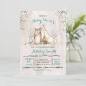 Woodland Baby shower Invitation, beer boy Kaart (Staand voorkant)