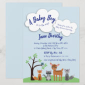 Woodland Baby shower Invitation - Bos Dieren Kaart (Voorkant / Achterkant)