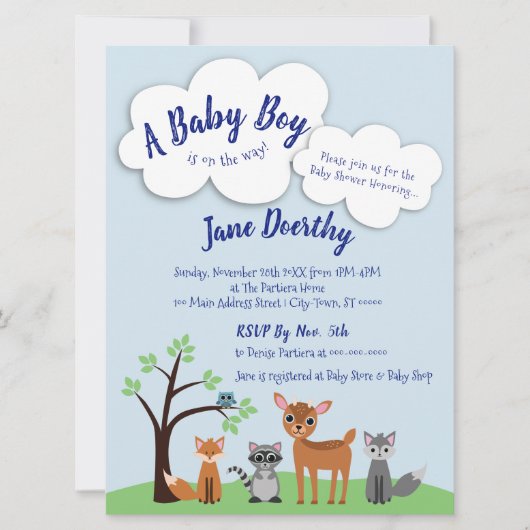 Woodland Baby shower Invitation - Bos Dieren Kaart (Voorkant)