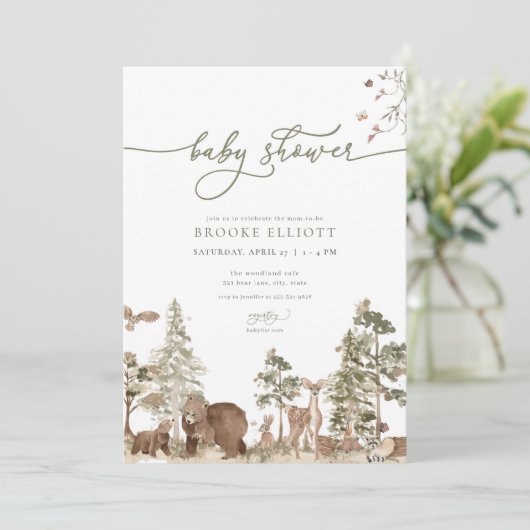 Woodland Baby shower Invitation Bosdieren Kaart (Staand voorkant)