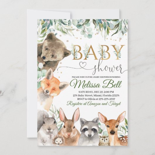 Woodland Baby shower Invitation Boy, Beer Fox Kaart (Voorkant)