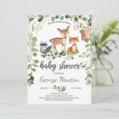 Woodland baby shower Invitation Dieren Groen Kaart (Staand voorkant)