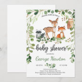Woodland baby shower Invitation Dieren Groen Kaart (Voorkant / Achterkant)