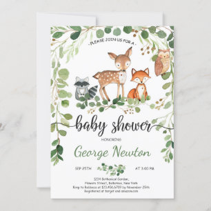 Woodland baby shower Invitation Dieren Groen Kaart