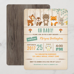 Woodland Baby shower Invitation Forest Animals Kaart