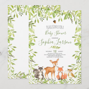 Woodland Baby shower Invitation Forest Animals Kaart