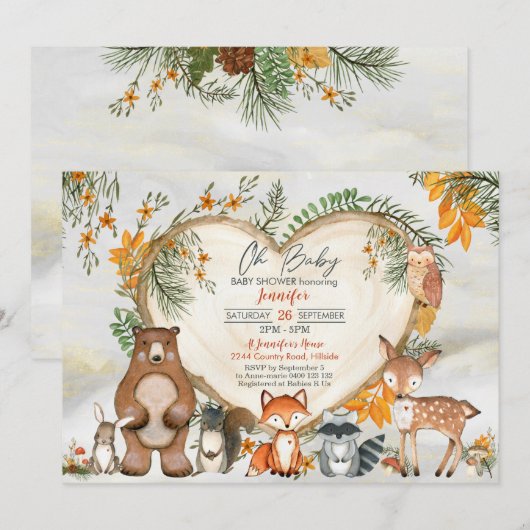 Woodland Baby shower Invitation Gender Neutral Kaart (Voorkant / Achterkant)