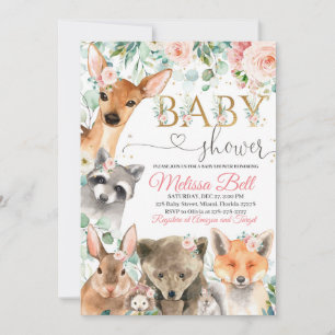 Woodland Baby shower Invitation Girl, Beer Fox Kaart