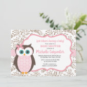 Woodland baby shower Invitation Girl Pink Brown Kaart (Staand voorkant)