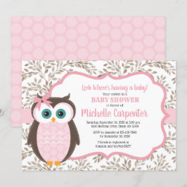 Woodland baby shower Invitation Girl Pink Brown Kaart