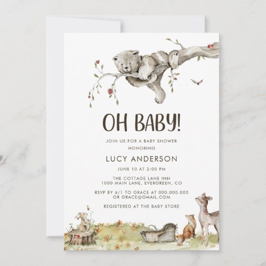 Woodland Baby shower Invitation Kaart (Voorkant)