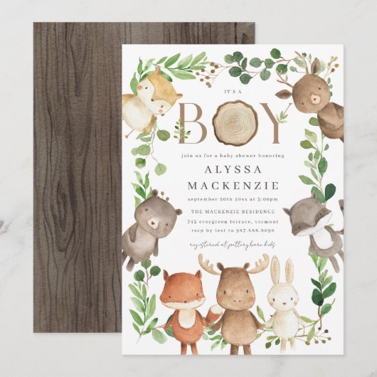 Woodland Baby Shower Invitation Kaart (Voorkant / Achterkant)
