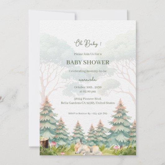 Woodland Baby shower Invitation Kaart (Voorkant)