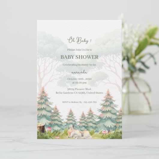 Woodland Baby shower Invitation Kaart (Staand voorkant)