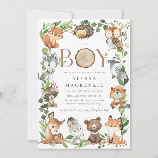 Woodland Baby Shower Invitation Kaart (Voorkant)