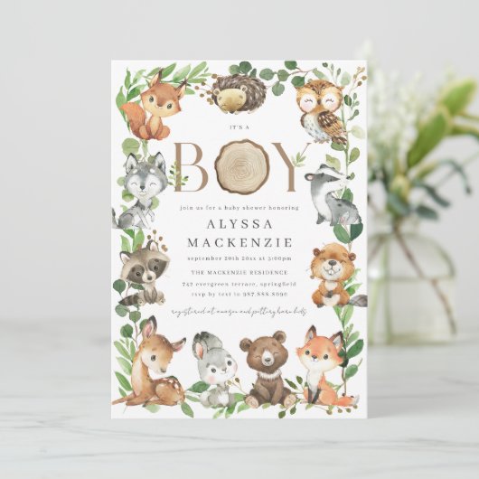 Woodland Baby Shower Invitation Kaart (Staand voorkant)