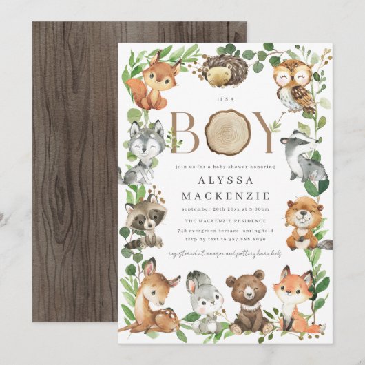 Woodland Baby Shower Invitation Kaart (Voorkant / Achterkant)
