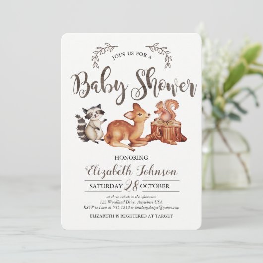 Woodland Baby shower Invitation Kaart (Staand voorkant)