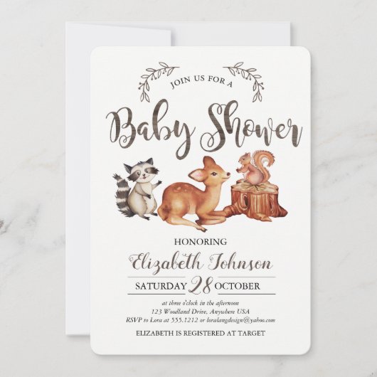 Woodland Baby shower Invitation Kaart (Voorkant)