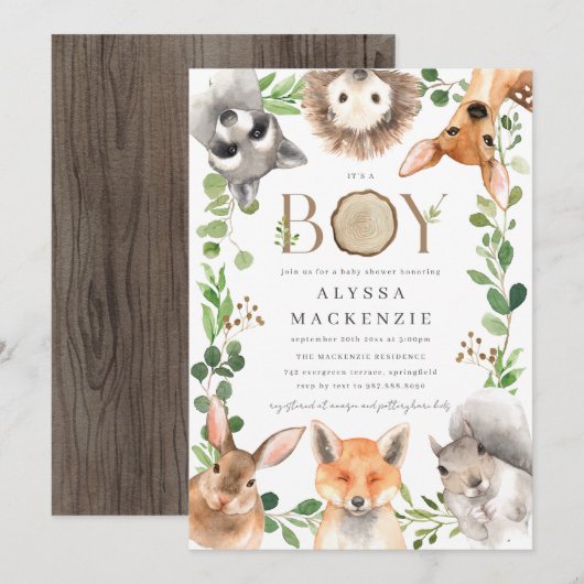 Woodland Baby Shower Invitation Kaart (Voorkant / Achterkant)
