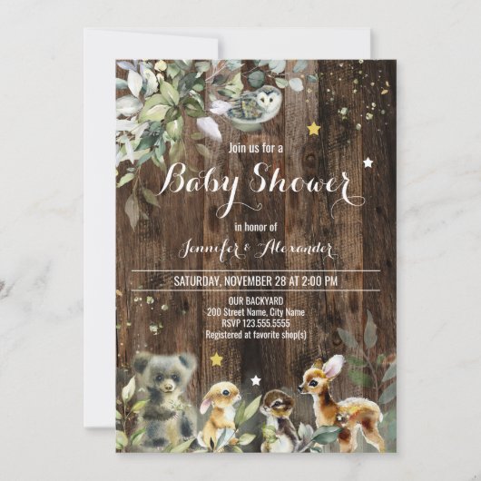 Woodland Baby shower Invitation Kaart (Voorkant)