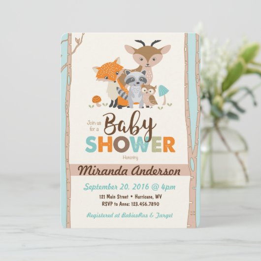 Woodland Baby shower Invitation Kaart (Staand voorkant)