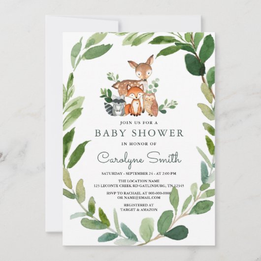 Woodland Baby shower Invitation Kaart (Voorkant)