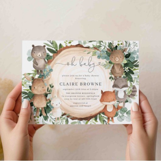 Woodland Baby shower Invitation Kaart
