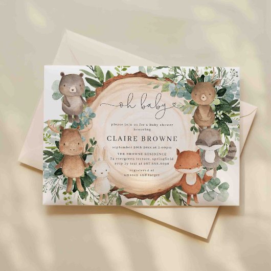 Woodland Baby shower Invitation Kaart
