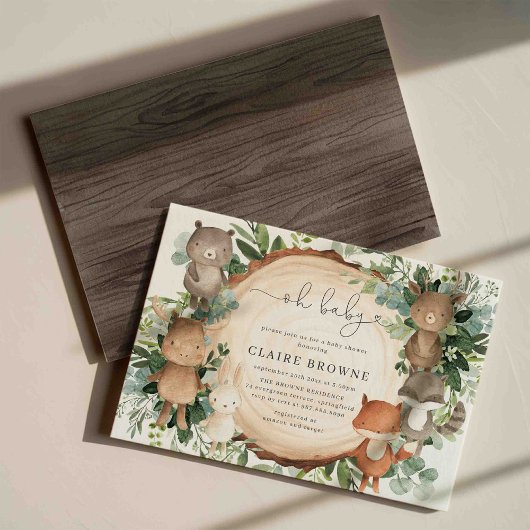 Woodland Baby shower Invitation Kaart