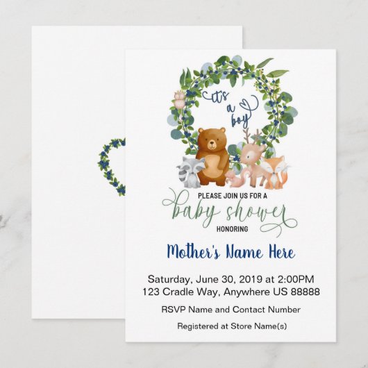 Woodland Baby shower Invitation Kaart (Voorkant / Achterkant)