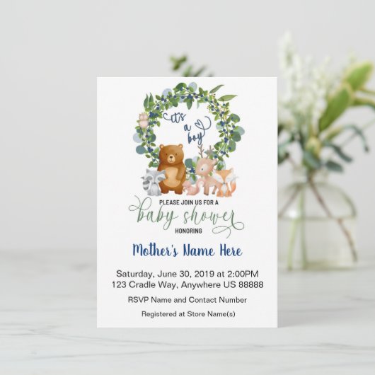 Woodland Baby shower Invitation Kaart (Staand voorkant)