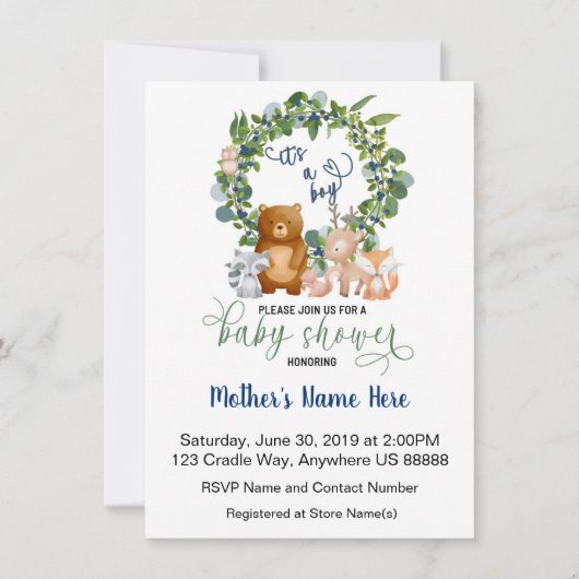Woodland Baby shower Invitation Kaart (Voorkant)