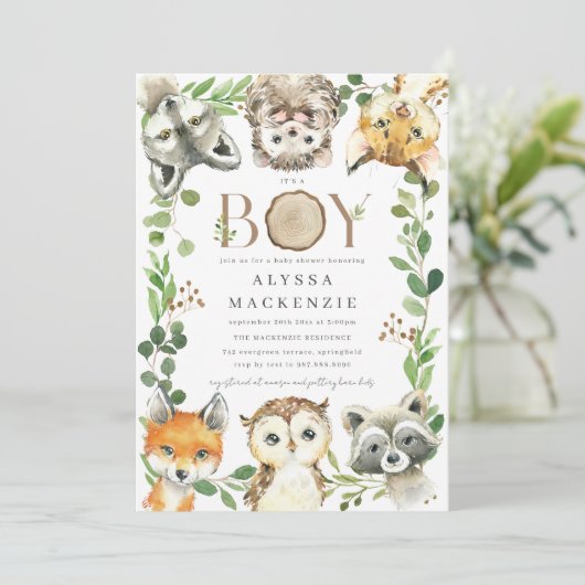 Woodland Baby Shower Invitation Kaart (Staand voorkant)