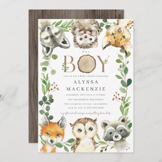 Woodland Baby Shower Invitation Kaart (Voorkant / Achterkant)