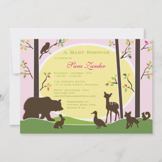 Woodland Baby shower Invitation | Meisje Kaart (Voorkant)