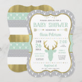 Woodland Baby shower Invitation, Mint, Grijs, Goud Kaart (Voorkant / Achterkant)