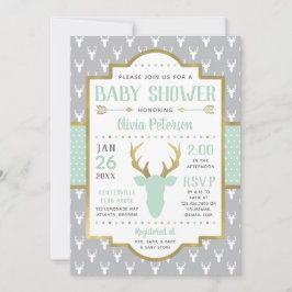 Woodland Baby shower Invitation, Mint, Grijs Kaart