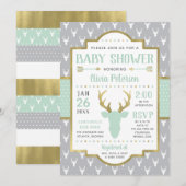 Woodland Baby shower Invitation, Mint, Grijs Kaart (Voorkant / Achterkant)