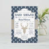 Woodland Baby shower Invitation, Navy, Burlap Kaart (Staand voorkant)